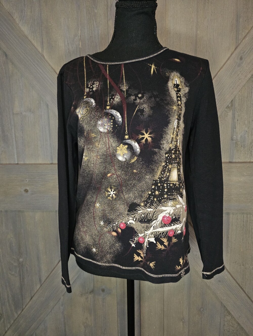 Y2k Christopher & Banks Christmas in Paris Top sz PM